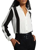 The Dylan Striped Stretch-Silk Button-Front Top