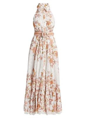 Niti Floral Eyelet Cotton Maxi Shirtdress