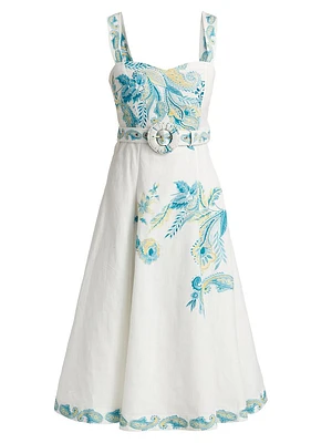 Amari Embroidered Linen & Cotton Midi-Dress