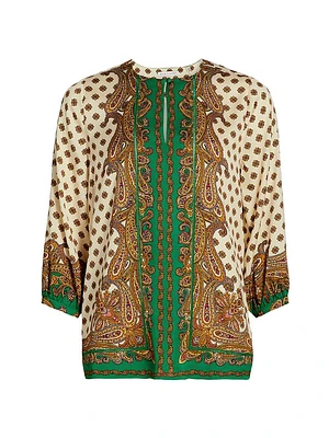 Isa Jewel Paisley Long-Sleeve Blouse