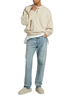 Fine Knit Wool Henley Sweater