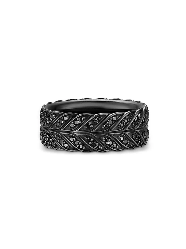 Chevron Pavé Band Ring Black Titanium, 9MM
