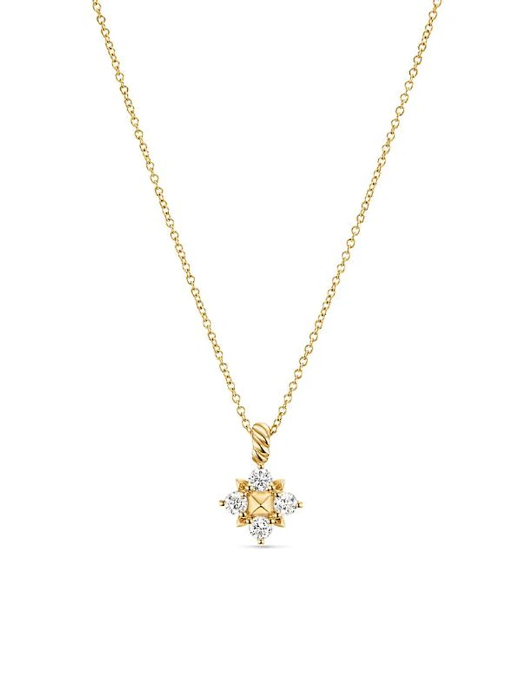 Petite Modern Renaissance Pyramid Pendant Necklace in 18K Yellow Gold with Diamonds, 8.1MM