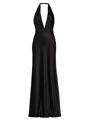 Essy Silk Plunging V-Halterneck Gown
