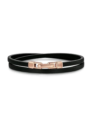 Streamline Double Wrap Black Leather Bracelet, 5.2MM