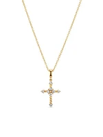 Petite Modern Renaissance Cross Pendant Necklace in 18K Yellow Gold with Diamonds, 22.1MM