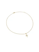 Petite Modern Renaissance Cross Pendant Necklace in 18K Yellow Gold with Diamonds, 22.1MM