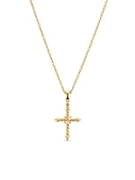 Petite Modern Renaissance Cross Pendant Necklace in 18K Yellow Gold with Diamonds, 22.1MM