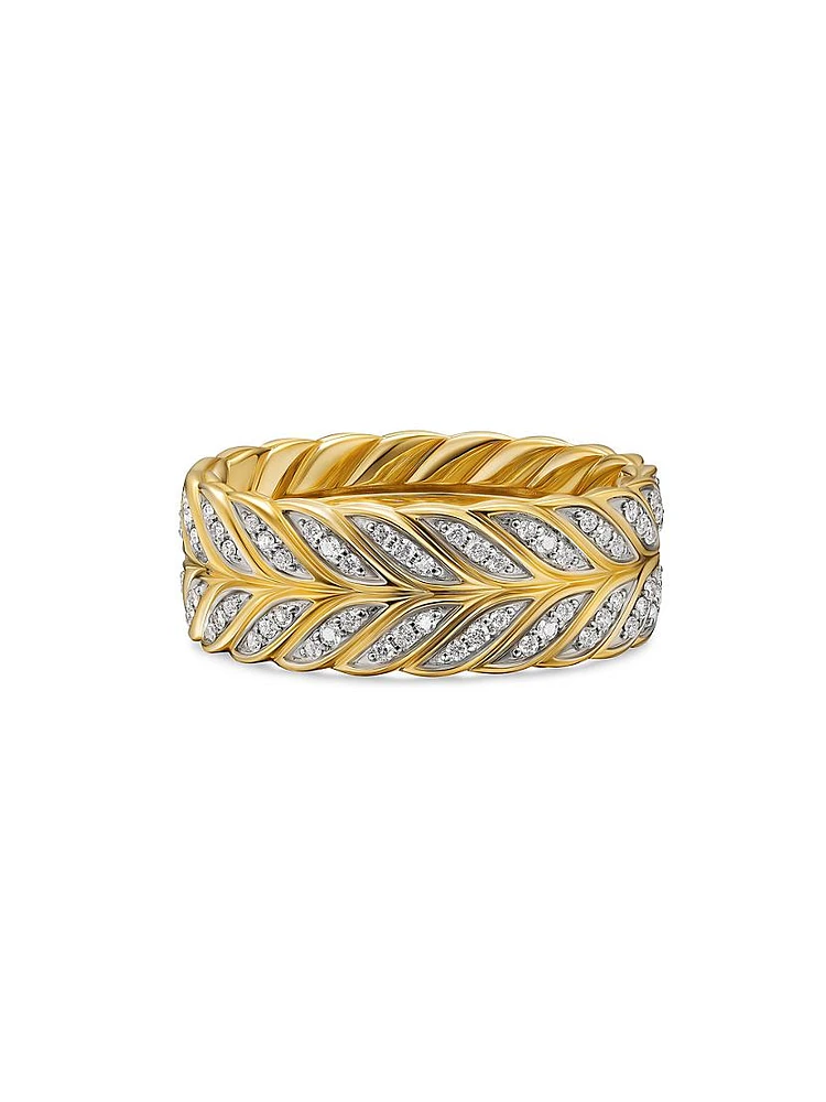 Chevron Pave Band Ring 18K Yellow Gold