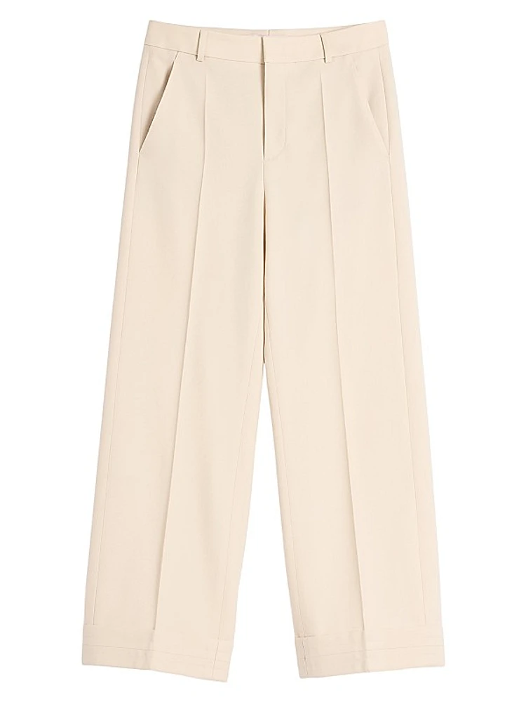 Wool Gabardine Pants with Turn-Ups