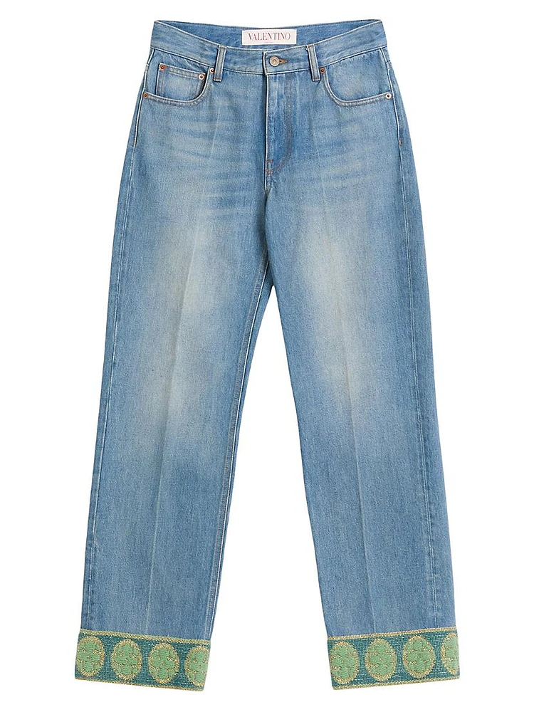 Denim Trousers with Jacquard Trims