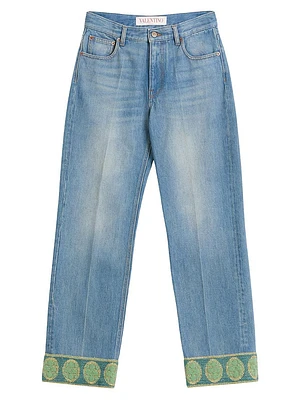 Denim Trousers with Jacquard Trims