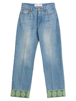 Denim Trousers with Jacquard Trims