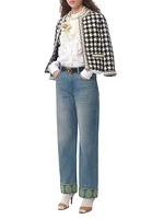 Denim Trousers with Jacquard Trims