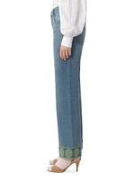Denim Trousers with Jacquard Trims