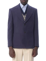 Single-Breasted Wool Gabardine Jacket