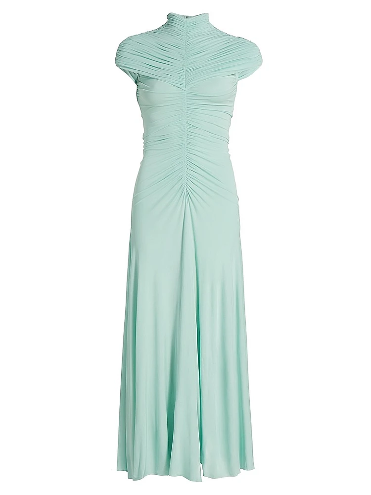 Gathered High-Neck Maxi Dress