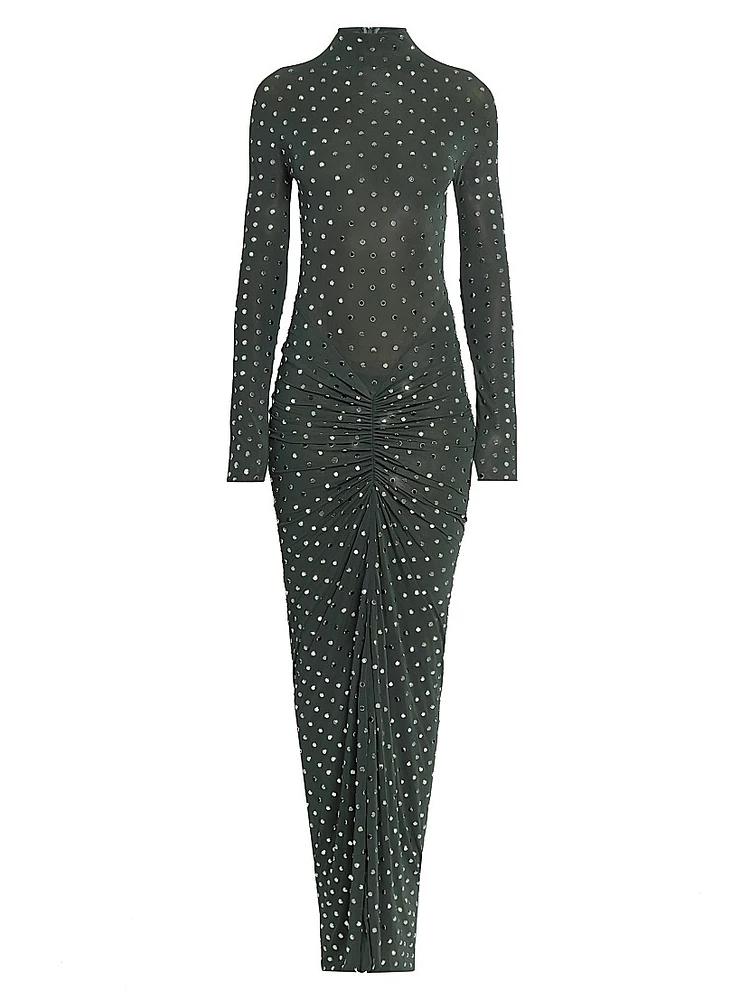 Embellished Metallic Ruched Maxi Dress