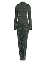 Embellished Metallic Ruched Maxi Dress