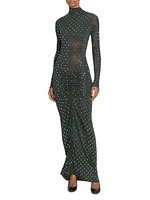 Embellished Metallic Ruched Maxi Dress