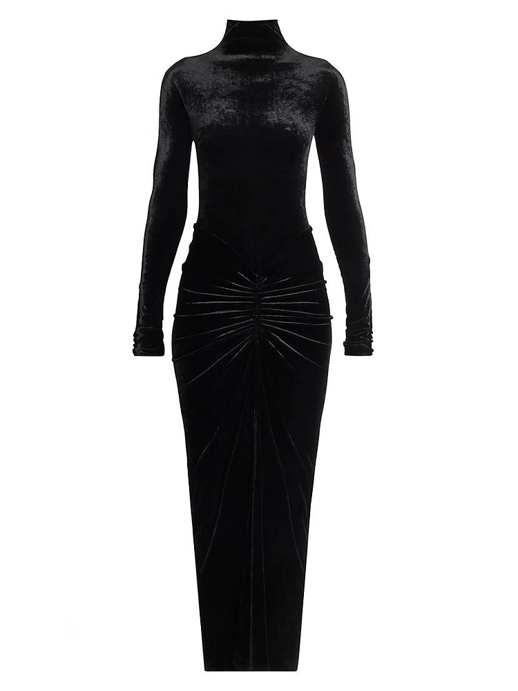 Ruched Velvet Maxi Dress