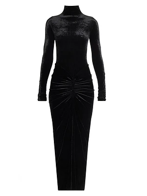 Ruched Velvet Maxi Dress