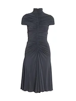 Gathered Mock Turtleneck Midi-Dress