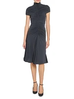 Gathered Mock Turtleneck Midi-Dress