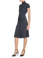 Gathered Mock Turtleneck Midi-Dress