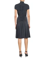 Gathered Mock Turtleneck Midi-Dress