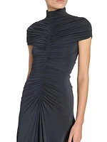 Gathered Mock Turtleneck Midi-Dress