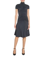 Gathered Mock Turtleneck Midi-Dress