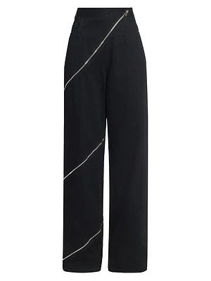Stretch Virgin Wool Spiral Zip Pants
