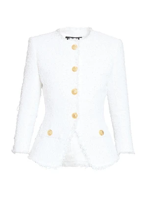 Tweed Collarless Tailored Jacket