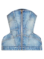 Basque Denim Zip-Up Bustier Top