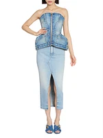 Basque Denim Zip-Up Bustier Top