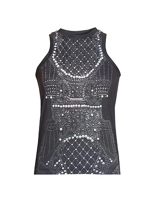 Embroidery Printed Trompe L'oeil Jersey Tank