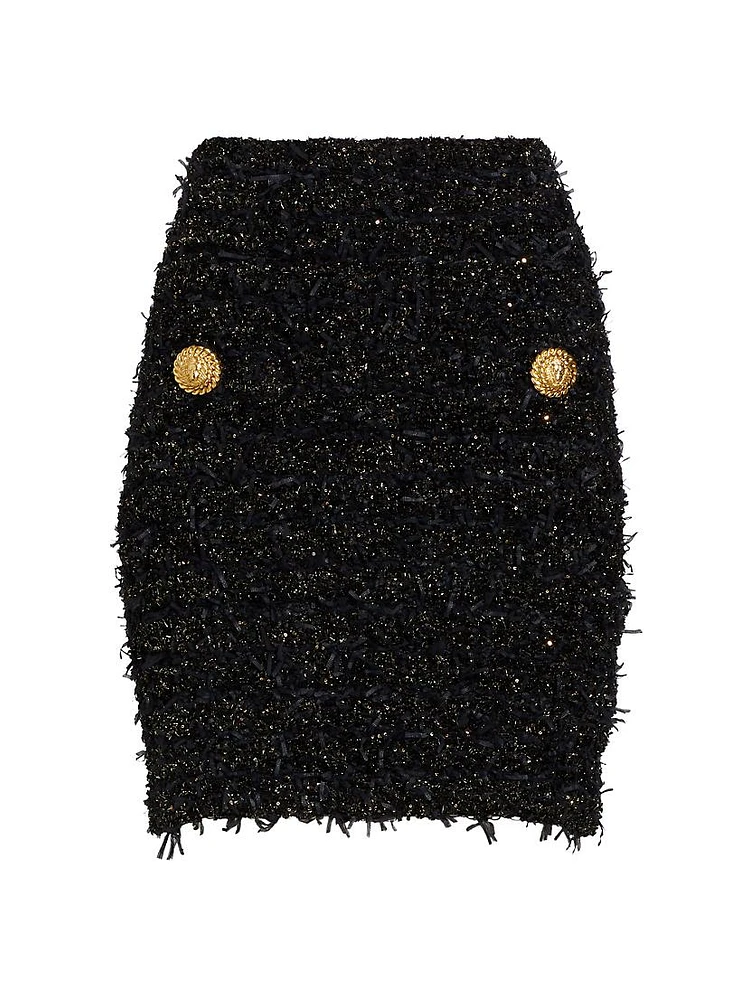 Buttoned Tweed Miniskirt