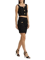 Buttoned Tweed Miniskirt