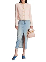 Collarless Tweed Jacket