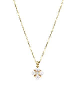 Petite Modern Renaissance Pearl Necklace in 18K Yellow Gold with Center Diamond, 7.8MM