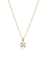 Petite Modern Renaissance Pearl Necklace in 18K Yellow Gold with Center Diamond, 7.8MM