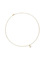 Petite Modern Renaissance Pearl Necklace in 18K Yellow Gold with Center Diamond, 7.8MM