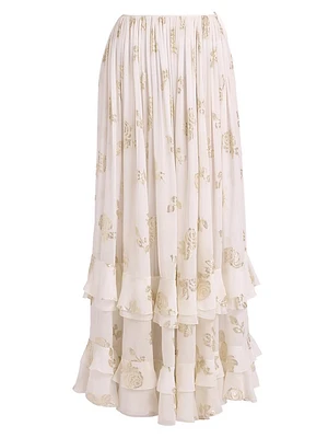 Floral Jacquard Silk-Blend Maxi-Skirt