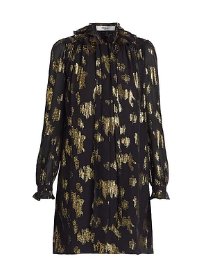 Metallic Ikat-Inspired Silk-Blend Minidress