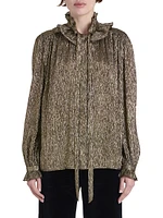 Ruffled Silk-Blend Lamé Blouse