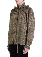 Ruffled Silk-Blend Lamé Blouse