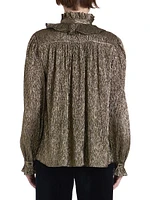 Ruffled Silk-Blend Lamé Blouse