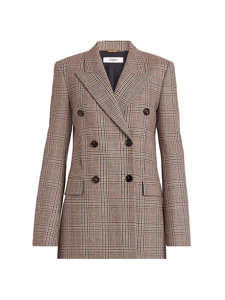 Check Wool-Blend Double-Breasted Blazer