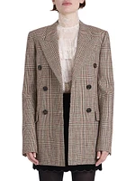 Check Wool-Blend Double-Breasted Blazer
